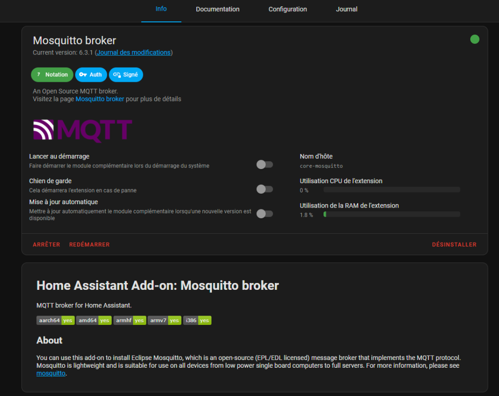Module complémentaire MQTT sur Home Assistant